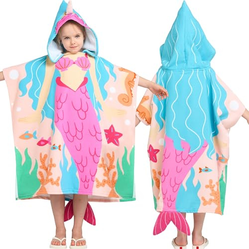 Joiedomi 24* 24 Badeponcho Badetuch für Kinder, Rosa Meerjungfrau-Mikrofaser-Kapuzenhandtuch-Poncho für Strand, Pool, Bad, schnelltrocknend