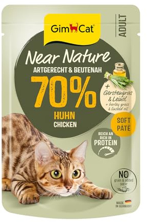 GimCat Near Nature Huhn - Getreidefreies Nassfutter für Katzen ab dem 7. Monat mit artgerechter und beutenaher Rezeptur - 16 Beutel (16 x 85 g)