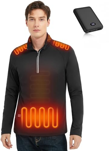 Beheizbare Shirt Herren Beheizbare Half Zip Pullover Oberteil mit Powerbank | FERNIDA Beheizbare Langarmshirt, Thermo Elektrisch Beheizte Sweatshirt, Fleece Heizpullover für Herbst Winter Outdoor Warm
