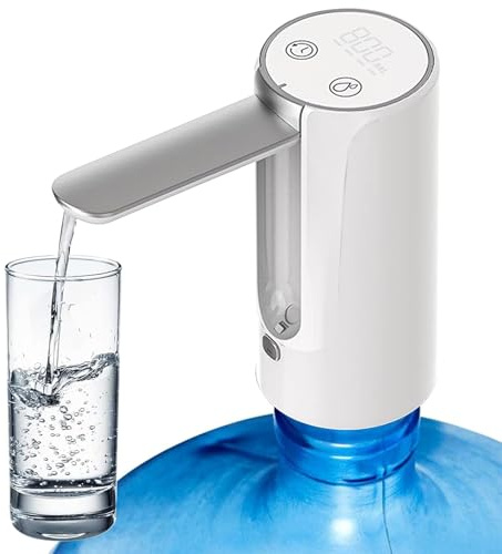 Wasserflaschen Pumpe, Elektrischer Wasserspender, 3 Stufen Quantitative Elektrische Wasserflaschenpumpe USB-ladbar, automatische Trinkwasserpumpe, tragbar & faltbar, Camping & Zuhause (Weiß)