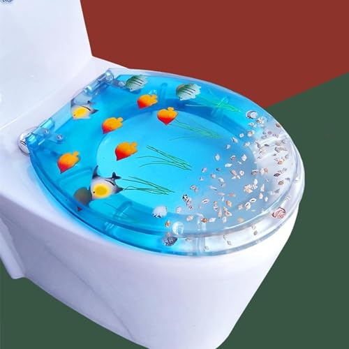REHOOF Siège De Toilette en Résine,Lunette De Toilette,Siège De Toilette Resine Transparente,Siège De Toilette Épaissi en Résine,Abattant WC,Abattants WC avec Frein De Chute,Familial O,42cm*36cm