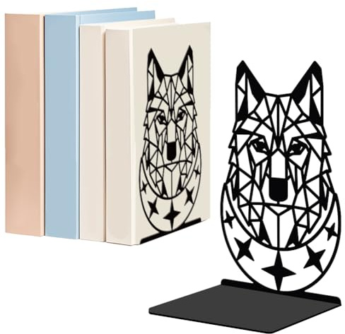 WADORN 1 Paire de Serre Livres Géométriques en Métal à Tête de Loup pour Étagères Serre Livres, Décoratifs Modernes en Métal Robuste Antidérapants Noirs de L pour Bibliothèque 13.5x11x20cm