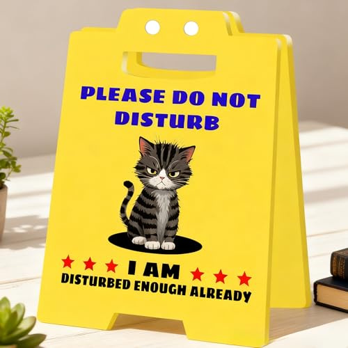 Funny Desk Accessories, Cute Cat Do Not Disturb Sign DWUENT Humorous Desk Decor with Foldable Stand, Polite Reminder for Office, Home Office or Study, Yellow Acrylic