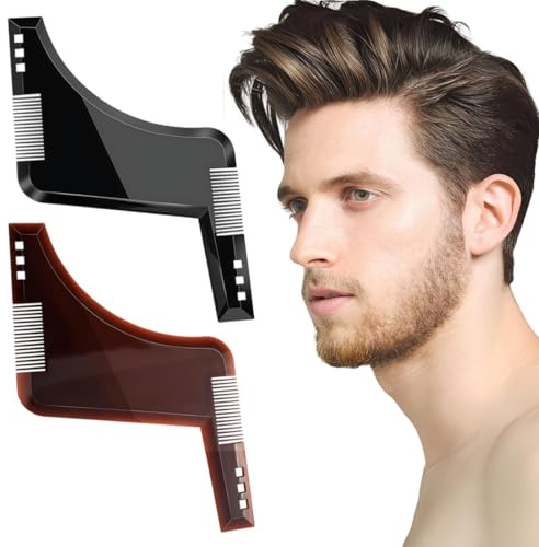2 Stück Männer-Bartvorlagen, Bartstyling-Kämme, Geeignet für Kinnbart, Seitenbärte und Halsbart, Kaffeebraun und Schwarz