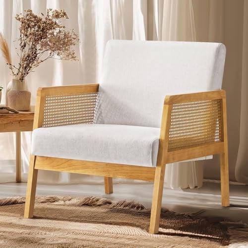 Ckaff Ohrensessel Sessel Wohnzimmer, Loungesessel Armlehnstuhl Relaxsessel mit Holzrahmen und Polsterung, Ohrensessel Polstersessel aus Leinen fürs Wohnzimmer Schlafzimmer, Beige