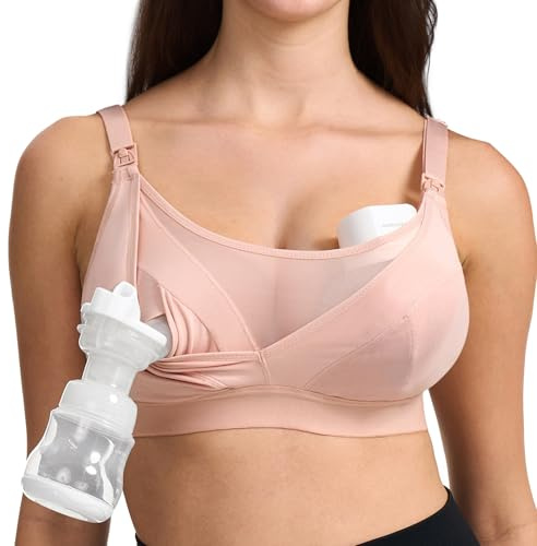 momcozy Soutien Gorge Allaitement et Tire Lait Mains Libres en Maille Respirante, Soutien Gorge Tire Lait Grande Taille 95C-115E, Brassière Tire Lait Confortable 2 en 1
