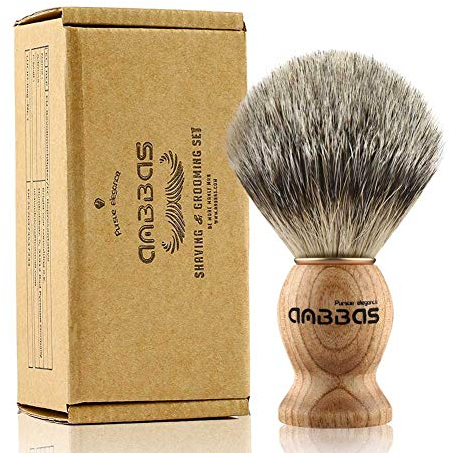 Anbbas Blaireau de rasage pour l'homme, Blaireau Véritable avec la Poignée en Bois,Bon Choix pour Raser