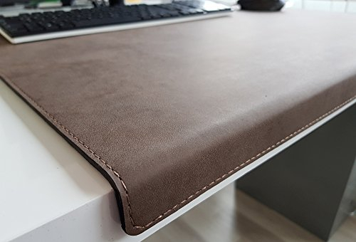 Gewinkelte Schreibtischunterlage mit Kantenschutz Nubuk Leder 90 x 47 Braun