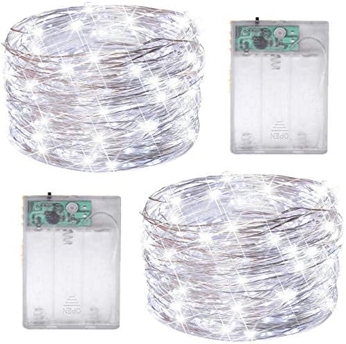 FANSIR Led Fairy String Lights, 2 Pack 50 LED Silver Wire Fairy String Lights Battery Operated LED Twinkle Waterproof Lights for Bedroom, Christmas, Party, Wedding Outdoor Indoor Decor(Cool White)