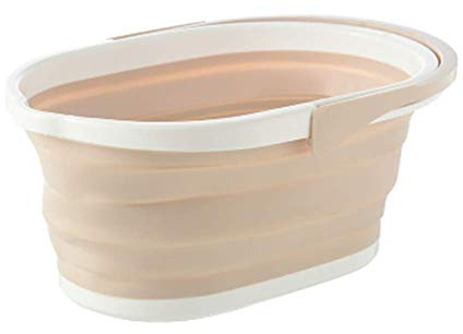 Reuvv Plegable Cubo Plegable Cubo de Fregona Portátil Cesta para Colada Jofaina Dishpan con Mango para Exterior - Caqui