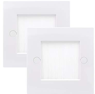 VCE 2 Pack Cable Brush Wall Plate Cable Pass Through Insert for Wires Single Gang Standard UK White Wallplate with White Brushes