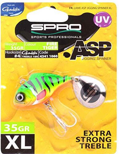 SPRO ASP Spinner XL – Searchbait mit original Gamakatsu Haken, für große Raubfische in Süß- und Salzwasser, Farbe:Firetiger, Größe/Gewicht:Gr. 2 / 50g