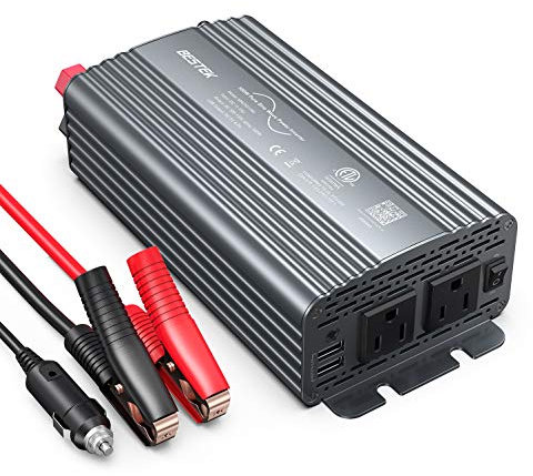 BESTEK 500W Pure Sine Wave Power Inverter DC 12V to 110V AC Car Plug Inverter Adapter Power Converter with 4.2A Dual USB Charging Ports and 2 AC Outlets Car Charger, ETL Listed, Grey