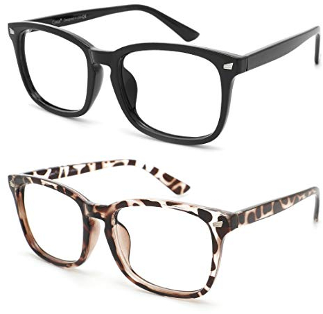 Cyxus Blaulichtfilter Brille Ohne Stärke Damen/Herren 2 Stücke, Computer Gaming Brille UV Schutzbrille Gegen Kopfschmerzen, Klassisches Retro Glasrahmen(Schwarz&Leopard)