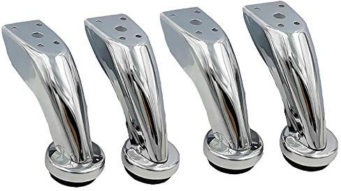 TopHomer Lot de 4 pieds de meubles en métal - 90 mm - Pieds de rechange chromés incurvés pour meuble TV - Argenté