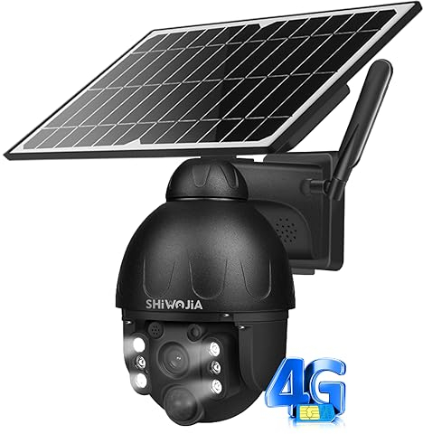 Cámara Inalámbrica 4G LTE con Panel Solar, SHIWOJIA Cámara Vigilancia Tarjeta SIM 4G, con Batería 15600mAh Desmontable, 3MP y Cuerpo de Metal, Sensor de Movimiento PIR, Audio Bidireccional.