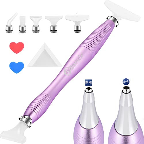 benote Metal Diamond Painting Pen, Ergonomic Diamond Art Drill Sticky Pen Tools 5 D Diamond Painting Accessories with Multi Replacement Pen Heads and Wax (Purple)