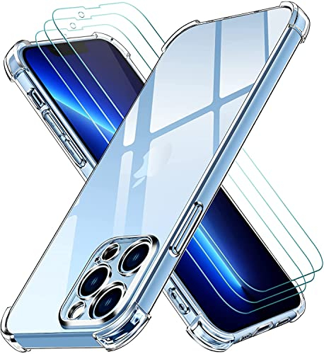 ivoler Case Compatible with iPhone 13 pro max 6.7 with 3 Pack Tempered Glass Screen Protector, Slim Soft TPU Shockproof Anti-Scratch Phone Case Cover with Reinforced Corner Bumpers - Clear