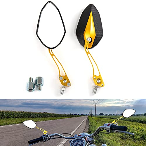 Universal Lenkerendenspiegel - Motorrad Klappspiegel Rückansicht Konvexe Seitenspiegel mit 8mm 10mm Schrauben für Roller Motorrad E-Bike Cafe Racer Cruiser Sportster (Gold)