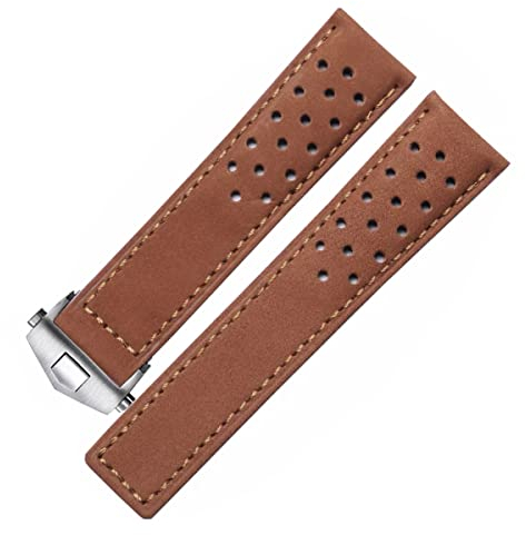 HEYOZURY Uhrenarmband für Tag Heuer 22mm,Leder Butterfly-Schnalle Perforiertes Rennarmband Aquaracer Serie Monaco Serie Ersatz Armband Original Armband for Tag Heuer