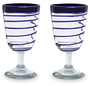 mitienda mit Liebe gemacht Cocktailgläser 2er Set mundgeblasen 500ml Blaue Spirale Longdrink Eisbecher Cocktailgläser