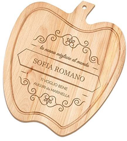 Maverton Tagliere in legno di faggio - a forma di mela - incisione personalizzata - battilardo - dimensioni 32cm x 28cm - pensiero speciale per la donna - ti voglio bene