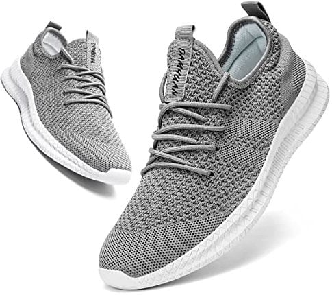 Linenghs Mens Running Trainers Fashion Lightweight Walking Shoes Casual Breathable Gym Tennis Fitness Sport Sneakers Grey