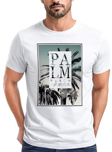 Neverless® Herren T-Shirt Palm Beach Palmen Wellen Sommer Sonne USA Amerika Fashion Streetstyle