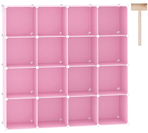C&AHOME Cube Storage Organizer, 16-Cube Shelves Units, Plastic Storage Cubes, DIY Closet Organizer, Modular Closet Storage Shelves Ideal for Home, Bedroom, 48.4 L × 12.4 W × 48.4 H Pink UPCS16P