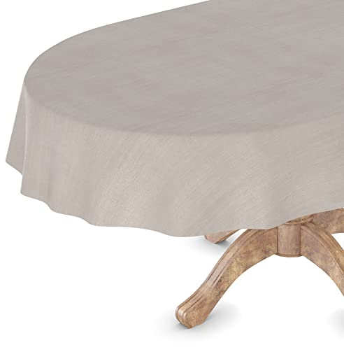 Wachstuchtischdecke Wachstuch Tischdecke abwaschbar Rechteck, rund, oval Premium Textileffekt Prägung Gartentischdecke Oval 140 x 240cm Schnittkante Hellgrau