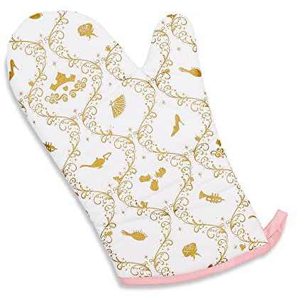 Ukonic Disney Princess Kitchen Oven Mitt Glove - White with Gold Design - 100% Cotton Outer, 100% Olefin Lining - Officially Licensed - Hand Shape