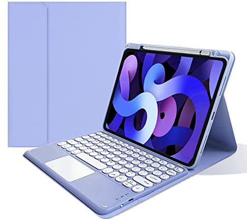 iPad 10th Generation Keyboard Case - Touchpad Detachable Keyboard with Pencil Charging Holder - iPad 10 2022 10.9 inch Slim Leather Folio Smart Cover (Purple)