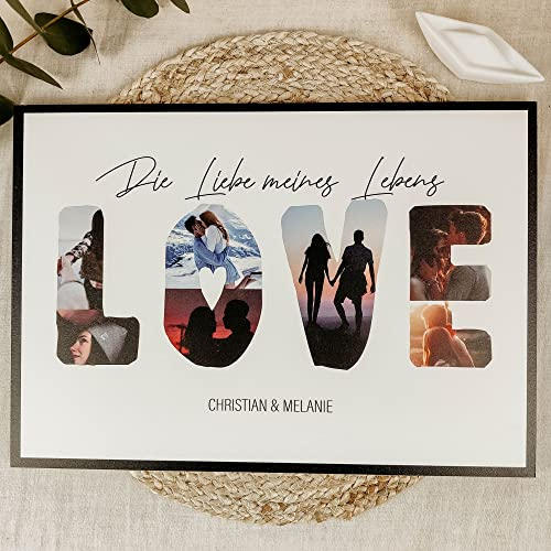 Elbeffekt LOVE Geschenk Holzbild - Foto Geschenkidee - personalisierbar zum Hinstellen/Aufhängen opt. beleuchtet Partner Geschenke, Liebe Geschenk für ihn, Paar - personalisierte Geschenke