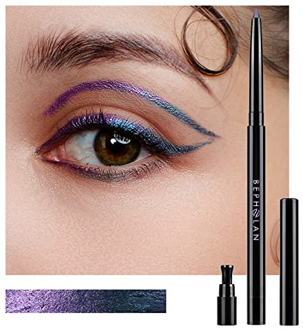 BEPHOLAN Eyeliner metallico, blu e viola, colori cangianti, glitter, impermeabile, penna a lunga durata 24 ore, viola-blu (luce settentrionale)