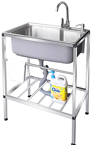 Küche Spülbecken Edelstahl Waschbecken Ausgussbecken mit Ständer freistehende kommerzielle Restaurant Küche Waschstation Handbecken mit Abflusskorb für Wäsche Hinterhof Garage Outdoor ( Color : Hot co