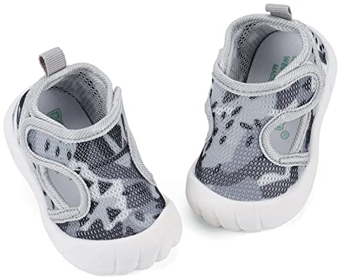 LACOFIA Chaussures Premier Pas Bébés Garçons Baskets Bébé de Marche Respirantes Antidérapantes Gris 21(Étiquette 19)