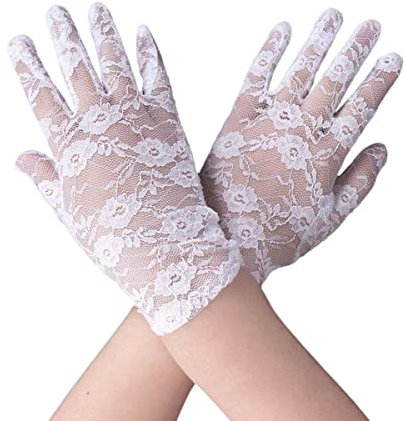 SamHeng Guantes Cortos de Encaje Elegantes, Guantes de Encaje Floral Guantes de Ópera Vintage Guantes de la década de 1930 para Mujeres y Niñas Boda Fiesta del Té Prom Cosplay