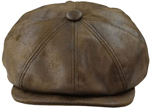 TruClothing.com Herren 8 Panel Razor Baker Boy Hut PU Leder Blinders Newsboy Schiebermütze - braun S-M