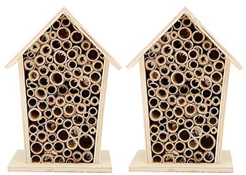 Lwuey Wooden Bee House, Hanging Bamboo Insect Hotel, 2PCS