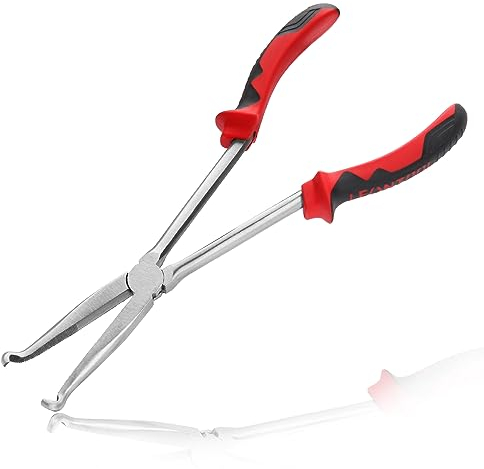 LEONTOOL 11-Inch Hose Grip Long Reach Ring Nose Plers, 3/10-Inch Diameter Spark Boot Removal Spark Plug Removal with Serrated Jaws, Long Reach Circle Hose Pliers for Car