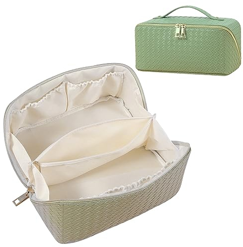 Make Up Tasche Damen Groß Cosmetic Bag Reise Kosmetiktasche Schminktasche Organizer Kosmetiktasche Travel Wasserdichter Lede-Organizer(Mintgrün)