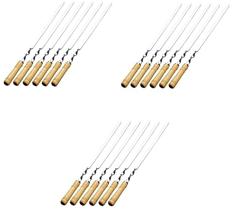 18 pcs Panneau de barbecue Outils de barbecue Brochettes de shish kebab Bâtonnets de guimauve Brochettes de grillades de camping Brochette plate Brochette en acier inoxydable Manche en bois en métal A