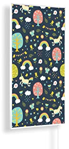 Könighaus Infrarotheizung ✓ Kinderzimmer Edition ✓ TÜV SÜD ✓ 450 Watt ✓ Könighaus Thermostat ✓ Weißer Rahmen (Motiv: 04. Einhorn)