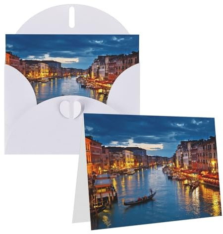 Btcowzrv Grußkarten Venedig Nacht bedruckte Dankeskarte mit Umschlägen Lustige Geburtstagskarte für alle Anlässe Urlaub Weihnachten Geburtstag Party Karte Geschenke 10,2 x 15,2 cm