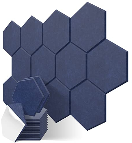 JBER 12 Pack Hexagon Acoustic Panels, Sound Proof Foam Self-adhesive,30 X 26 X 1cm High-Density Acoustic Wall Panels for Studio, Home Office