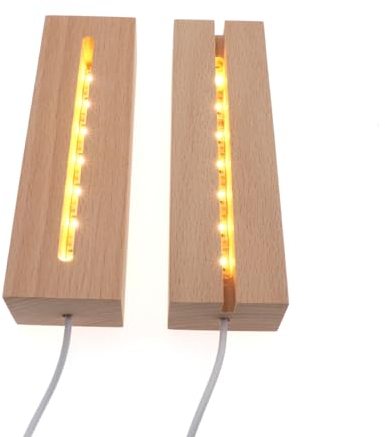 Gotrain Base de exhibición de lámpara de luz LED de madera, color cálido, rectangular, base iluminada de madera para arte de resina de placa de cristal