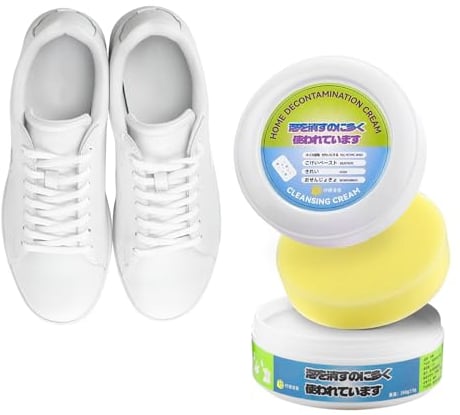 Fychuo White Shoe Cleaning Cream 260g Trainer Cleaner Sneaker Whitener for Trainers Cleaning Products Multi Purpose Stain Remover Waterless Cream with Sponge