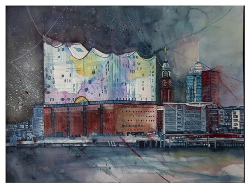 Generisch Hamburg Elbphilharmonie Elfi großes original Aquarell Gemälde 46x61 cm