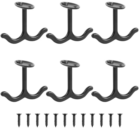 kissral 6 Ganchos Negros con Tornillos, Ganchos de Techo para Colgar, Ganchos de Pared Ganchos Debajo Estante, Ganchos de Metal para Armario, Abrigo, Exterior, Jardín, Herramientas