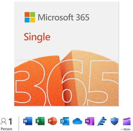 Microsoft 365 Single | 12 Monate, 1 Nutzer | Word, Excel, PowerPoint | 1TB OneDrive Cloudspeicher | PCs/Macs & mobile Geräte | Aktivierungscode per E-Mail